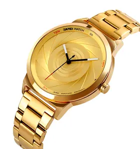 skmei 9210 stainless steel quartz men watch waterproof man wrist watches golden watch clock