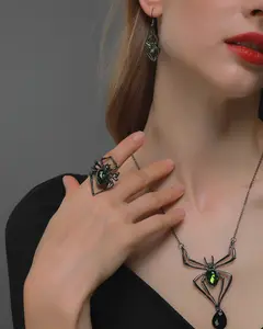 SSeeSY, модный зеленый драгоценный камень, Кристалл, горный хрусталь, циркон, бриллиантовое ожерелье, серьги, кольцо, Хэллоуин, набор украшений, аксессуары