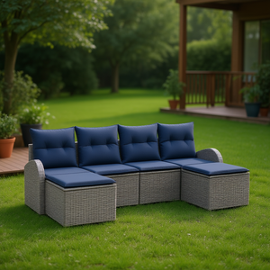 Ensemble de canapés de jardin en polyrotin synthétique gris, 6 pièces, avec coussins, meubles d'extérieur, design contemporain - Product Image 2