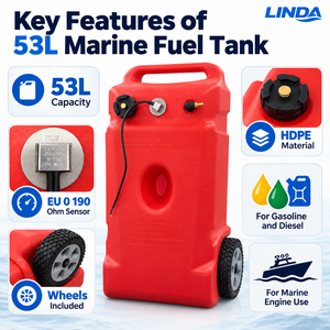 新型 53 升 14 加仑 HDPE 便携式船用燃油箱，带轮子和 0-190 欧姆传感器，适用于柴油汽油舷外发动机 - Product Image 2