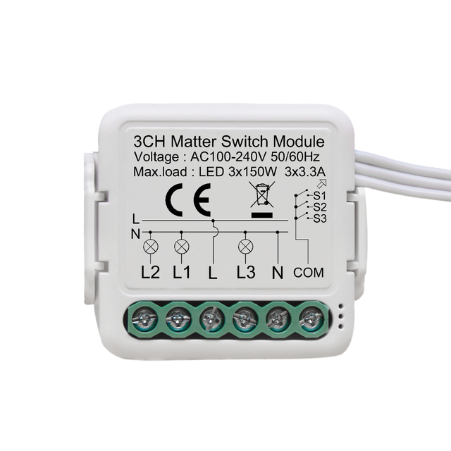 New 3 Gang ANDELI Matter Mini Smart Light Switch Module Support Voice Control