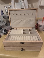 Boîte à bijoux pour femmes, boîte organisatrice de bijoux en bois rustique, rangement multifonctionnel, style ferme, rectangle, artisanale