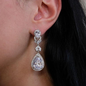 E4168 White Gold Drop Earrings <b>Water</b> Drop <b>Crystal</b> Rhinestone Bezel Setting Classic Women's Wedding Jewelry - Product Image 3