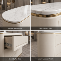 Commode îlot moderne de luxe pour chambre et salon, plateau en marbre, 8 tiroirs, bois massif, émail cuit, design arrondi, entièrement assemblée