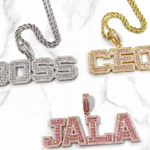 HipHop Schmuck vergoldet benutzer definierte Namens buchstaben Kette Tennis Kette Anhänger Halskette - Product Image 1