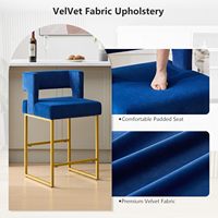 Ensemble de tabourets de bar modernes pour îlot de cuisine 2 chaises de bar à hauteur de comptoir en velours bleu doré avec dossier carré et bras pour la maison