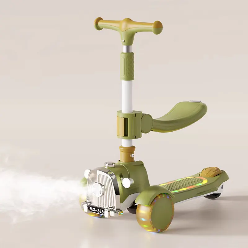 Skuter mainan anak perempuan roda 3, mainan skuter lipat anak perempuan roda dapat disesuaikan tipe baru luar ruangan untuk anak-anak dengan lampu led