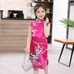 Gaun Cheongsam anak perempuan, kostum tradisional Cina tanpa lengan, gaun Cheongsam Vintage untuk anak perempuan