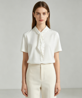 Haut blanc à col rond pour femme 2026, manches classiques, 100 % coton, écologique et respirant, coupe ajustée, été