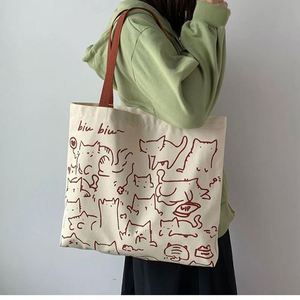 Large Capacity Customized Color Logo Letter Pattern Cotton Canvas Tote Shoulder <b>Bag</b> Reusable Shopping Beach Travel <b>Gift</b> - Product Image 2
