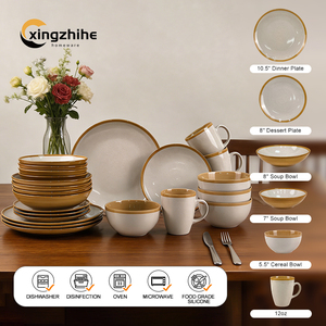 <span class=keywords><strong>Set</strong></span> Perlengkapan Makan Stoneware Mewah Gaya Nordic Barat, Lapisan Kuning Matt, Keramik Rumah Tangga, Aman untuk Mesin Cuci Piring, Ramah Lingkungan - Product Image 1