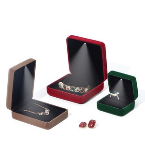 Factory Wholesale LED Light Velvet Customizable logo Jewelry Set <b>Box</b> Ring Necklace Pendant Bracelet Packaging <b>Box</b> for Branding - Product Image 3