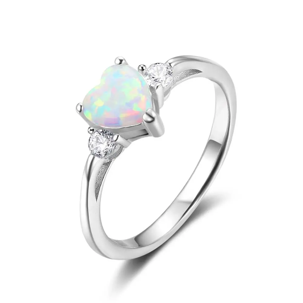 Wholesale Engagement Natural Moon Opal Stone Love Heart Trendy Simple Style 925 Sterling Silver Jewelry Rings