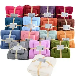 thick new released 600gsm drying 30 x 30 microfiber edgeless coral fleece pet bath towel hand face embroidered towel set