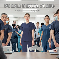 Uniforme Médico Unisex de Manga Corta, Color Morado Claro, de Secado Rápido, Elástico, para Verano, 100% Poliéster Twill