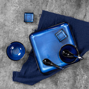 Juego de <span class=keywords><strong>Vajilla</strong></span> de Cerámica <span class=keywords><strong>Azul</strong></span> <span class=keywords><strong>Cobalto</strong></span>, Incluye Tazones, Platos, Platos Hondos y Cucharas - Product Image 2