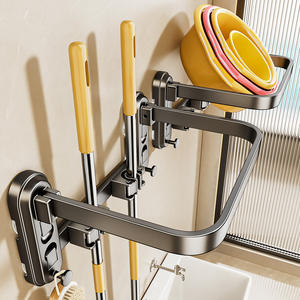 Support de rangement mural rectangulaire Bluevine à ventouse pour salle de bain, support durable pour balai et serpillière, idéal pour cuisine et salle de bain - Product Image 5