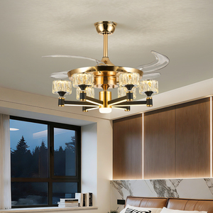 Ventilatore da <span class=keywords><strong>Soffitto</strong></span> <span class=keywords><strong>a</strong></span> <span class=keywords><strong>LED</strong></span> con <span class=keywords><strong>Lampada</strong></span> <span class=keywords><strong>a</strong></span> Sospensione, Ventilatore di Lusso Silenzioso con Pale in ABS e Cristalli, Telecomando, Lampadario per Soggiorno e Sala da Pranzo - Product Image 2
