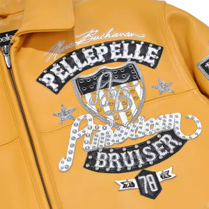 <span class=keywords><strong>Giacca</strong></span> da Baseball <span class=keywords><strong>Oversize</strong></span> in <span class=keywords><strong>Pelle</strong></span> con Ricamo 3D Personalizzato, Zip, Colletto Alto in Tela, Strass, Casual, Effetto Lavato - Product Image 4