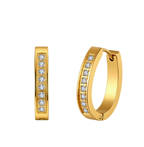Pendientes de Aro Huggie de Lujo de Acero Inoxidable con Circonitas Pavé, Chapados en Oro de 18K, Geométricos, Joyería para Mujer - Product Image 1