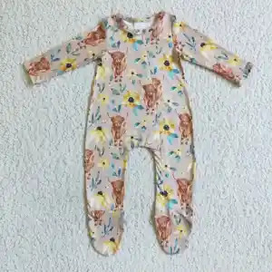 Hot selling wholesale no moq newborn cow print bodysuit toddler covered footed clothing baby onesie rompers