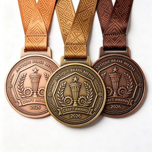 Médailles en laiton antique, design personnalisé, alliage de zinc, souvenirs, médailles de récompense avec ruban personnalisé, artisanat métallique professionnel - Product Image 1