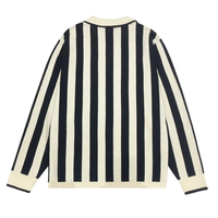 Pull Polo Tricoté à Rayures Verticales Personnalisé pour Homme, Manches Longues, Patte de Boutonnage, Coupe Droite, Décontracté, Fournisseur en Gros OEM ODM
