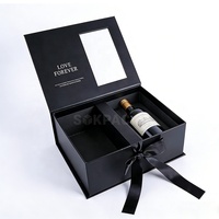 Boîte rigide magnétique personnalisée pour deux bouteilles de Bordeaux, avec fenêtre transparente, matériaux recyclés, ruban et nœud, emballage de luxe pour vin et tequila, cadeau