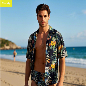 Elegante Para <span class=keywords><strong>Hombre</strong></span> Mauricio Azure Verde Camisa Havaiana, Bird Prints - Product Image 4