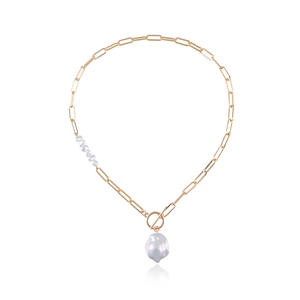 Bijoux transfrontaliers européens et américains cercle géométrique pendentif perle irrégulière pour femmes chaîne élégante à la mode petit trou - Product Image 6