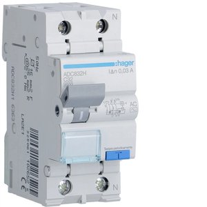 Hager Rcbo 1P+N 32A Curva C 30mA Tipo AC 4500A per Protezione Elettrica - Product Image 1