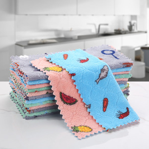 Paños de cocina de lana coral Blitz, paños de limpieza de cocina absorbentes y gruesos de doble capa con estampado de dibujos animados, verano 2021 - Product Image 2