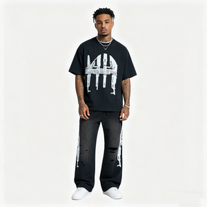 Pantalon cargo rétro AK réfléchissant délavé à fentes, coupe ample et large, pour <span class=keywords><strong>homme</strong></span> et femme - Product Image 1