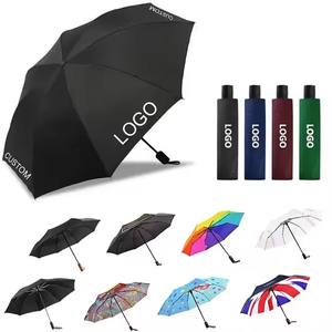 Parapluie de voyage compact moderne à ouverture et fermeture automatiques, à trois plis, avec tige en fer et tissu en fibre de verre, pour petit sac à dos - Vente en gros - Product Image 2