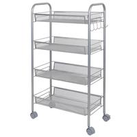 Chariot de Rangement Roulant de Cuisine à 4 Niveaux en Fer avec Revêtement par Poudre, Étagère Amovible, Petit Chariot de Service