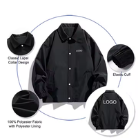 Logo personnalisé Veste d'entraîneur pour hommes Coupe-vent classique Coupe décontractée Boutons-pression Manteau vierge Col à revers Vestes d'entraîneur simples Coupe-vent