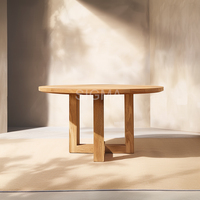 Table basse d'extérieur Sigma moderne en teck massif, ronde à lattes, pour patio, jardin, hôtel, villa, restaurant, mobilier central