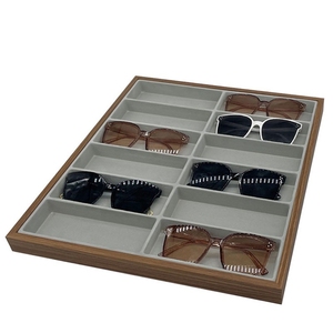 Tối óc chó Veneer gỗ 12 khe cắm Eyewear Kính mát kính Organizer hiển thị khay - Product Image 6