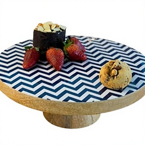 Artisan Craft Large Wooden <b>Cake</b> <b>Stand</b> with Polished Enameled Top Nautical or Love Style for Souvenirs - Product Image 1