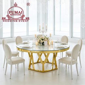 Modern Wedding Banquet Round Glass Top Stainless Steel Base Hotel Furniture Dining Table - Product Image 6
