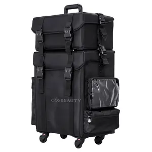 FAMA factory Hot sale custom logo color nylon rolling travel trolley 2 in 1 cosmetic storage cosmetic case with 8 drawers