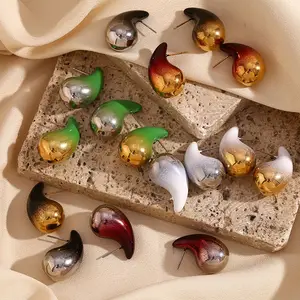 G2497 Wholesale Aretes Gota De Agua Gold Plated Stainless Steel Christmas Colorful Water Drop Tear Stud Women Jewelry Earrings