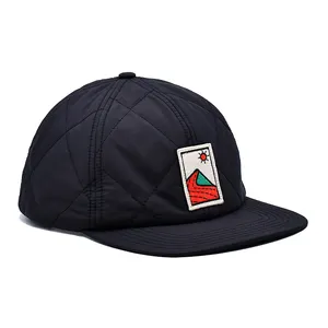 Black Waterproof Nylon 6 Panel Snapback Cap Custom Embroidered Patch Snap Back Caps Hats