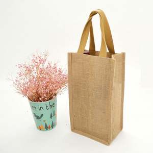 Bolsa de yute de botella individual personalizada, bolsa de yute de algodón duradero para vino o champán para ir de compras - Product Image 5