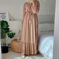 Robe longue modeste pour femmes musulmanes, vêtements islamiques, manches longues, ceinture, pois, mousseline de soie, abaya Dubaï, Eid Ramadan, tenue quotidienne
