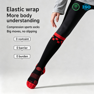 Chaussettes de compression unisexes à motif quadrillé en <span class=keywords><strong>nylon</strong></span>, rembourrées, à séchage rapide, pour la course à pied, le cyclisme, le football, hauteur genou - Product Image 3