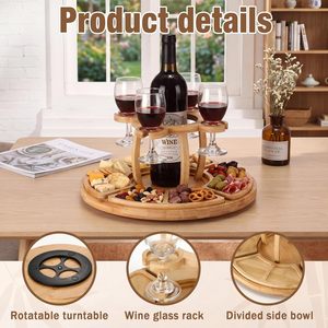 <span class=keywords><strong>Plateau</strong></span> de service rotatif en bambou à 2 niveaux 2-en-1 avec support pour verres à vin et <span class=keywords><strong>plateau</strong></span> à <span class=keywords><strong>fromage</strong></span> pour fêtes, camping et mariages - Product Image 3