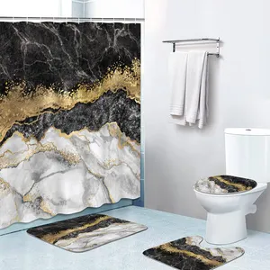 Luxury Marble Design Shower Liner Bathroom Set Shower Curtain Set Bathroom Product