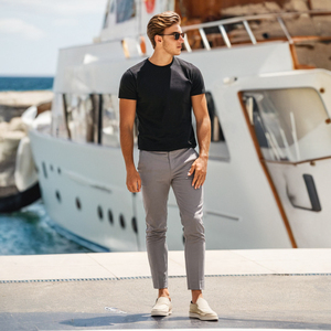 Pantalones <span class=keywords><strong>de</strong></span> traje grises sólidos al por mayor, pantalones <span class=keywords><strong>de</strong></span> algodón twill <span class=keywords><strong>de</strong></span> moda casual <span class=keywords><strong>para</strong></span> <span class=keywords><strong>hombre</strong></span>, corte ajustado, personalizados, BB0327 HHJ - Product Image 4