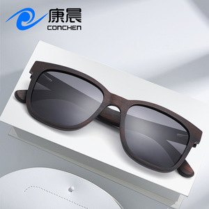 Gafas de sol de madera Conchen para hombre, montura cuadrada, lentes polarizadas TAC con protección UV400, color negro W3098, protección solar, moda, viajes - Product Image 1